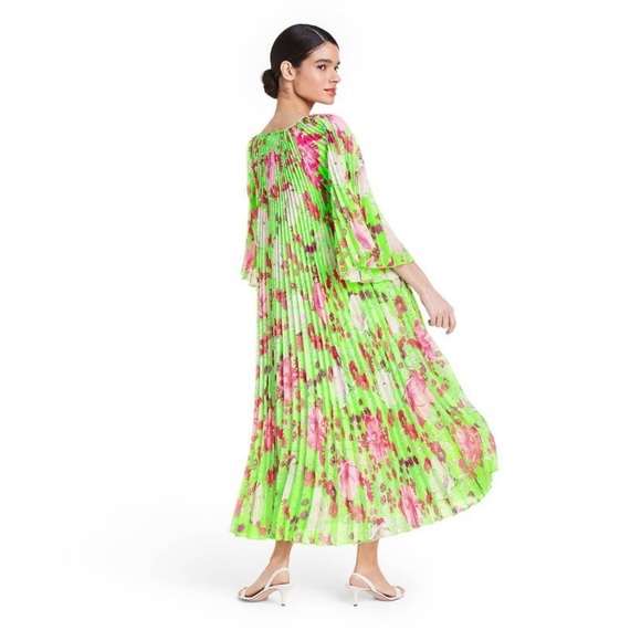 CHRISTOPHER JOHN ROGERS GREEN & PINK‎ FLORAL PLEATED DRESS SIZE XS - Picture 3 of 6